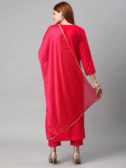 ANNI DESIGNER Women's Cotton Blend Embroidered Straight Kurta with Pants & Dupatta (Dumas-Green-Nw)