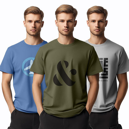 Nobero MenS Graphic Printed Regular Fit T-Shirt (1M-Twts-C0948-216X_Marine / Olive Green/Grey Melange