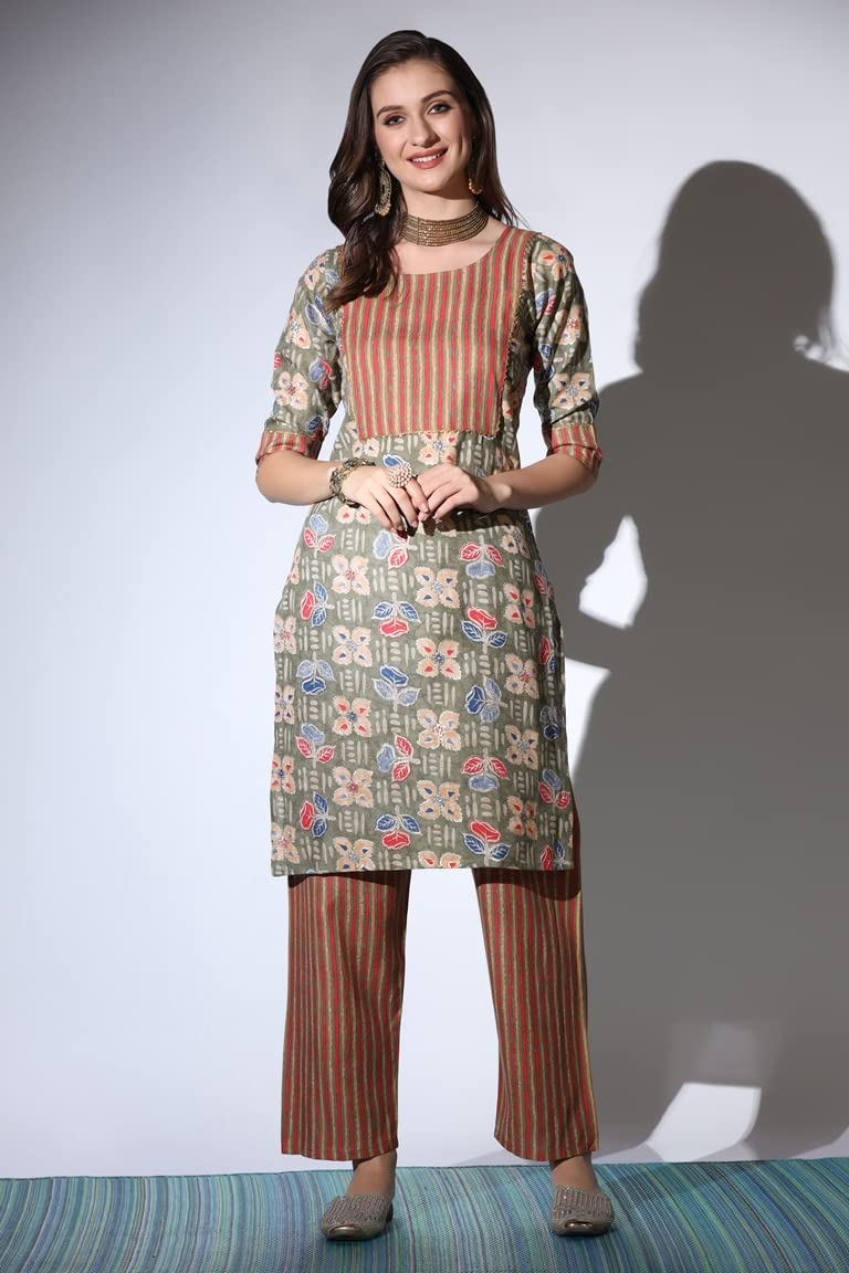 Leriya Fashion Kurtis for Women || Cotton Floral Hand Block Printed Patch Work with Lace Detailing Kurti for Girls || Ideal for Casual || Festival Wear Fancy Kurta for Ladies