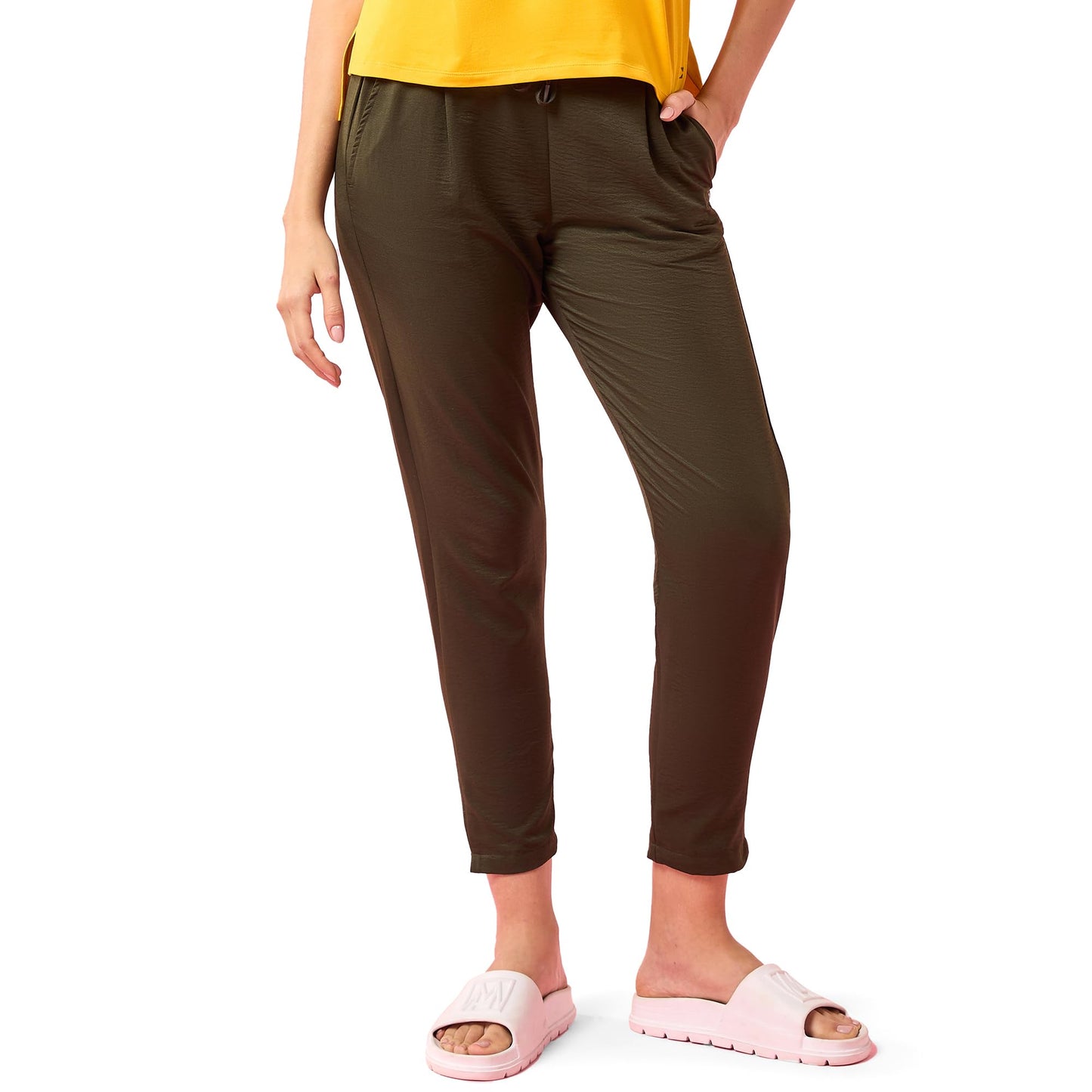 Enamor E407 Womens Pleated Pull-On Pant - Relaxed Fit, Mid Rise, Regular Length