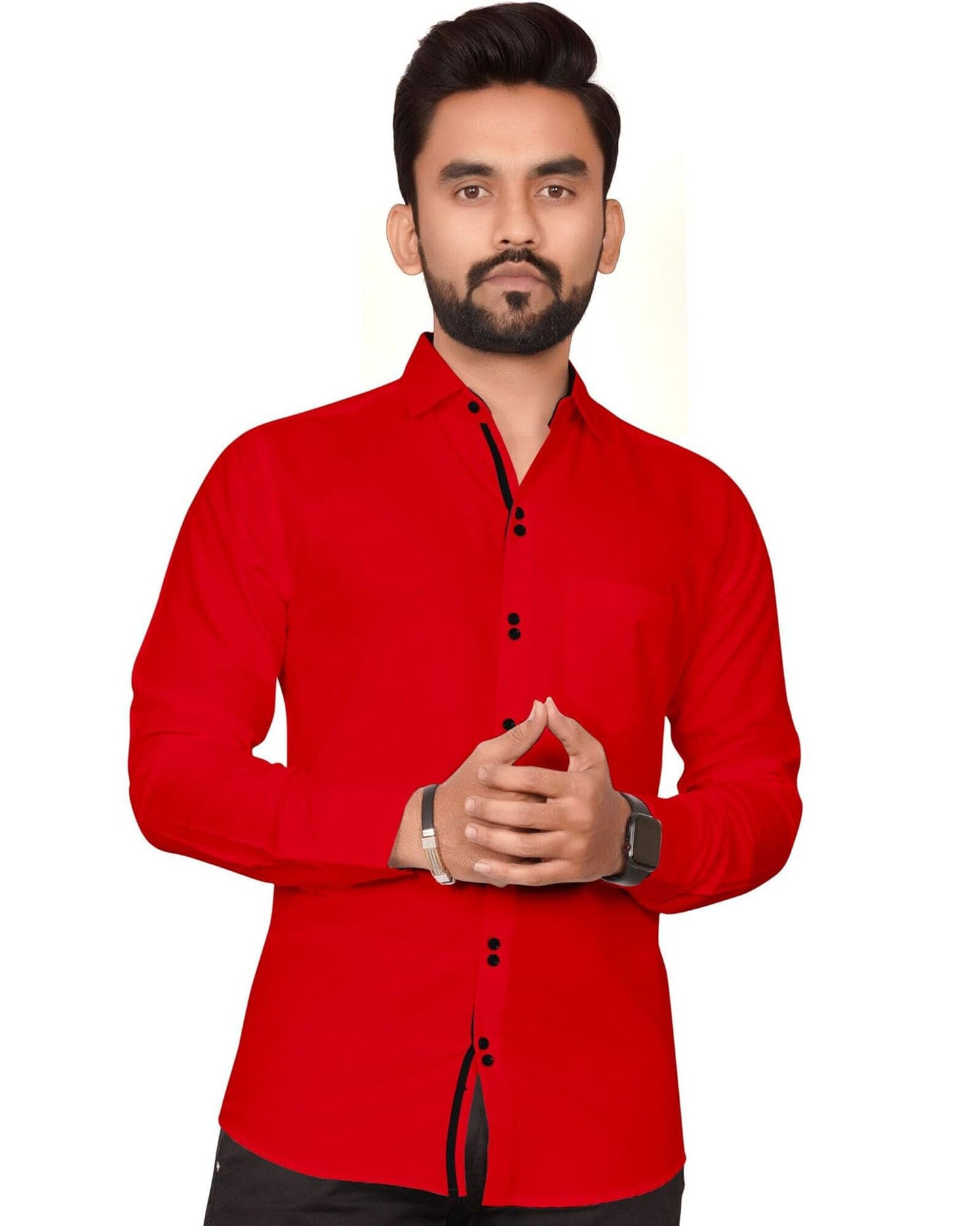 Besix MenS Red Cotton Blend Full Sleeve Shirt For Man With Tailored Fit Spread Collar And Standard Length - Formal Stylish Wear