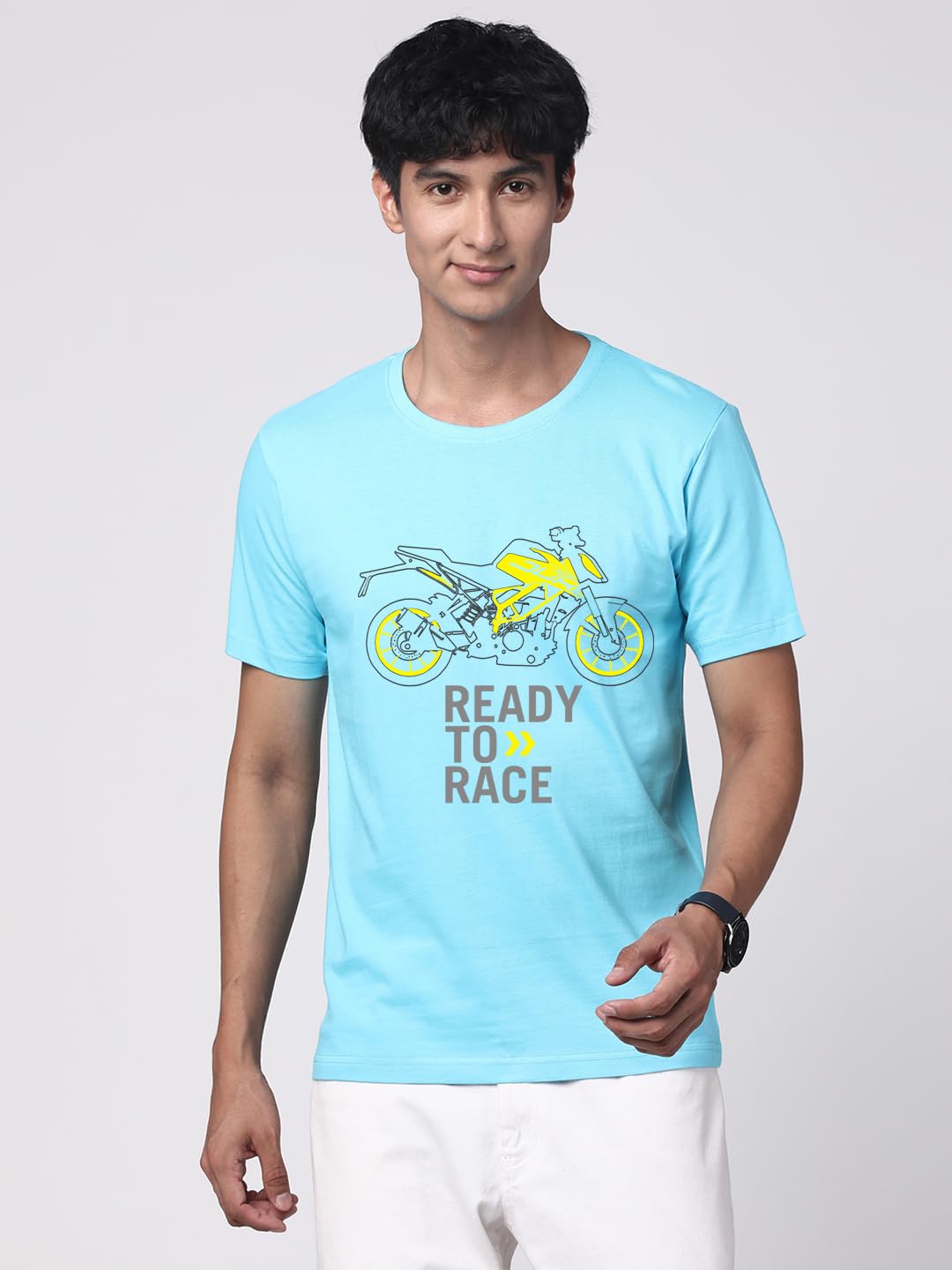ADRO Men's Biker Design Printed 100% Cotton T-Shirt - Regular Fit, Printed T-Shirts for Men (RN24-KTM-MI_Mint)