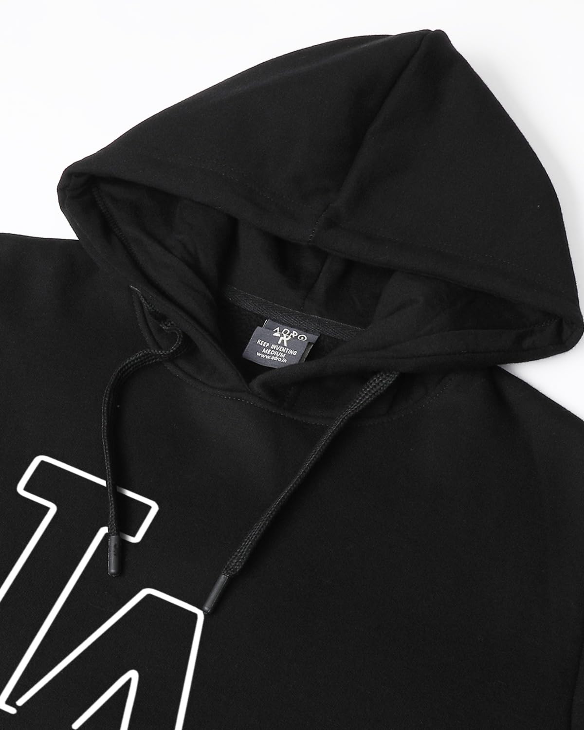 ADRO Men's Cotton Neck Hooded Sweatshirt (H24-LA-BL_Black