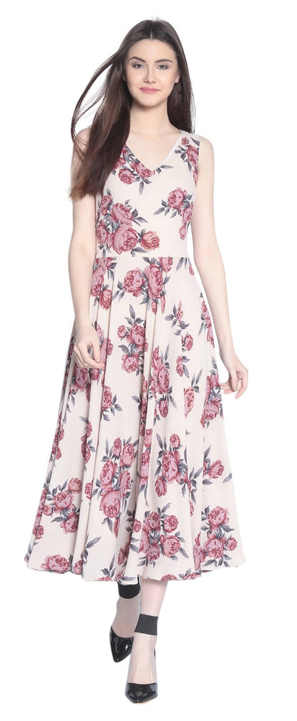 Rare Women'S Synthetic A-Line Knee-Long Dress (Ep3149B-L_Beige_L)