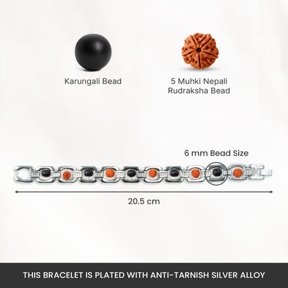 Astrotalk Metal Rudraksha & Karungali Bracelet (Silver) | Spiritual Protection & Mental Peace Energy | Ebony Wood & 5 Mukhi Rudraksha Healing Bracelet for Man & Women | Gift for Man & Woman