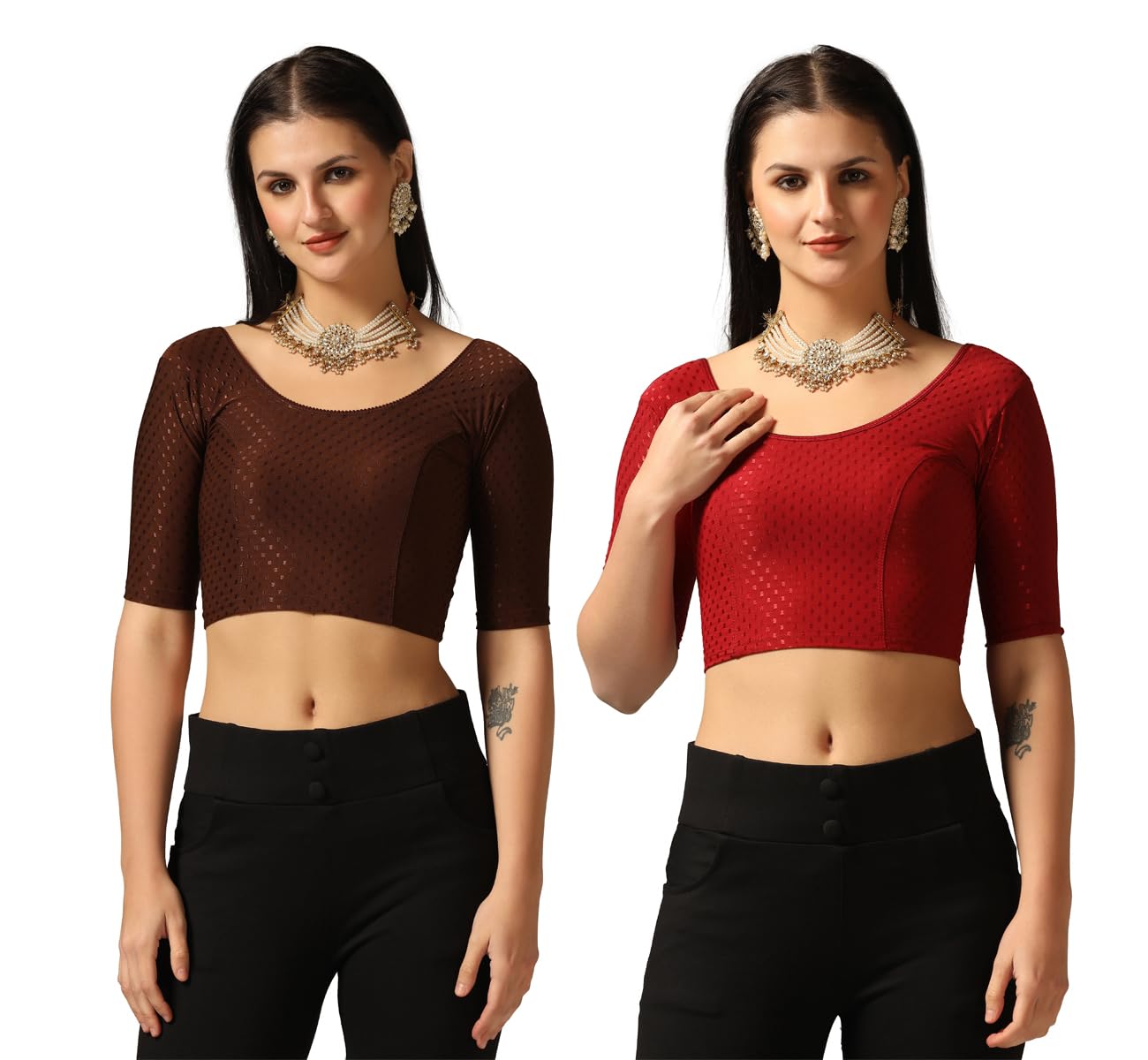 Tagdo Women'S Slim Fit Blouse Pack Of 2 (Combo-5058-Cof-Mrn-44)