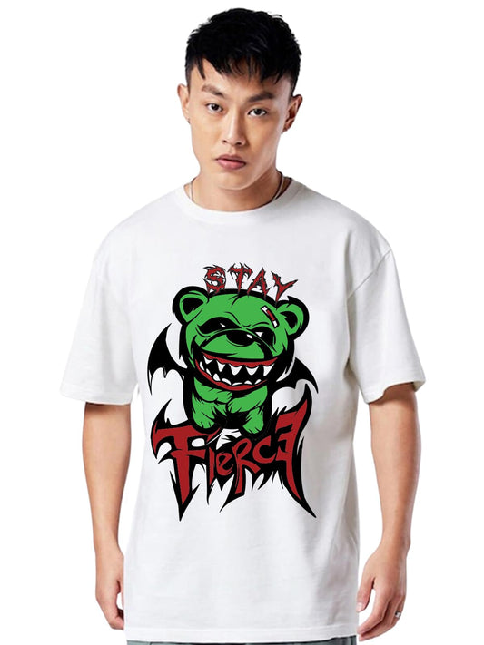 Veirdo Mens Cotton Oversized Baggy Fit Stay Firce Graphic Printed T-Shirt