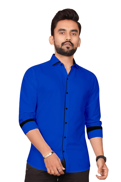 Besix MenS Blue Rayon Blend Full Sleeve Shirt For Man With Tailored Fit Spread Collar And Standard Length - Formal Stylish Wear