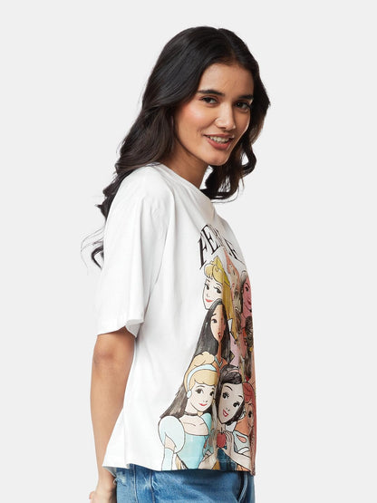 The Souled Store| Official Disney: Fearless Women and Girls T-Shirts|Oversize fit Graphic Printed| Half|100% Cotton White Color