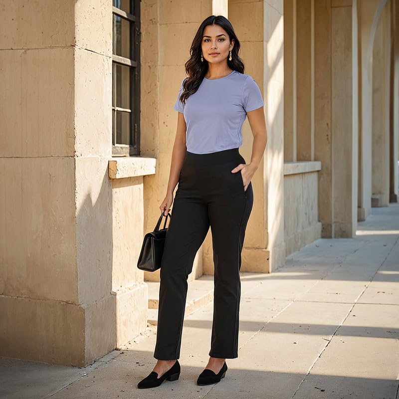 BlissClub Women AM PM Cotton Straight Pants - Regular | Wide Waistband | High Rise | Drawstring | 2 Pockets