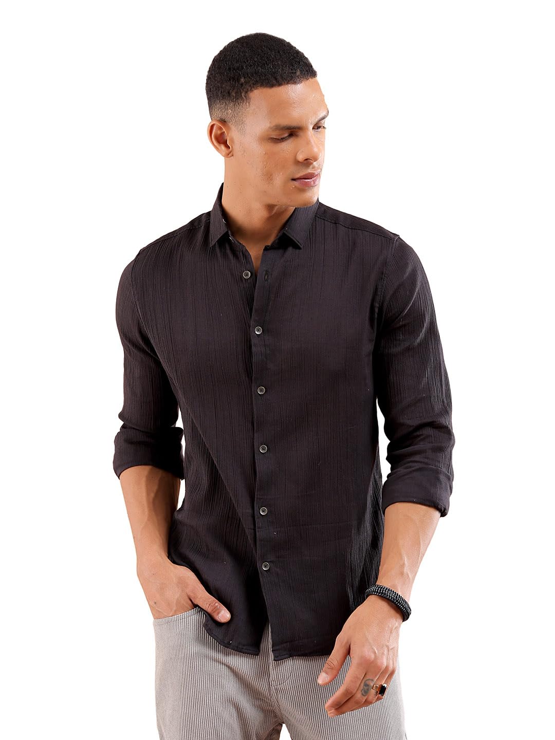 The Indian Garage Co Mens Slim Fit Shirt (0923-SHHTRS-01_Black