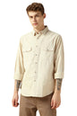 Dennis Lingo MenS Beige Cotton Spread Collar Long Sleeves Solid Shirts