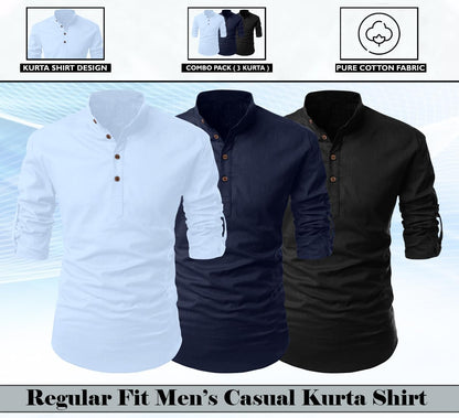 Finivo Fashion Combo Of MenS Cotton Blend Solid Full Sleeve Short Kurta