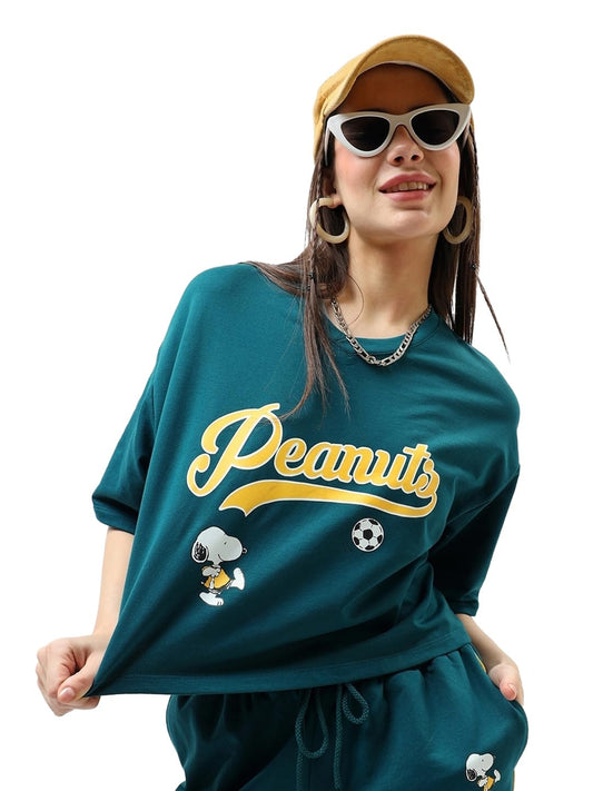 Bewakoof Official Peanuts Merchandise WomenS Printed Oversized Fit Top_603380_Green_S