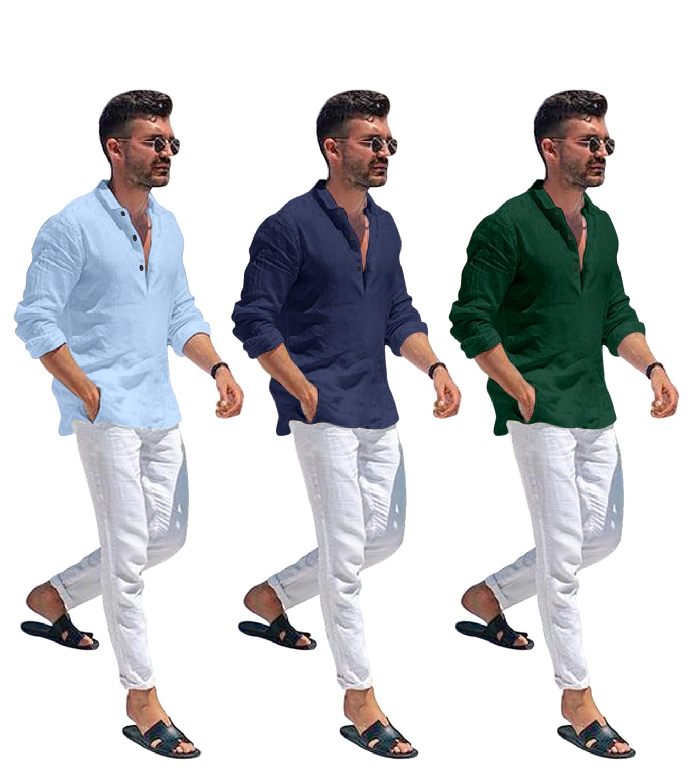 Zartha Combo Of Men Solid Cotton Blend Straight Kurta Shirt Pack Of 3