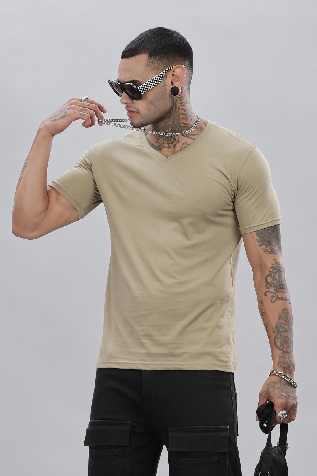 ADRO V-Neck T Shirt for Men, 100% Cotton Vneck Tshirt is Ideal for Casual wear, Workouts and Loungewear, Adding a Stylish Touch.
