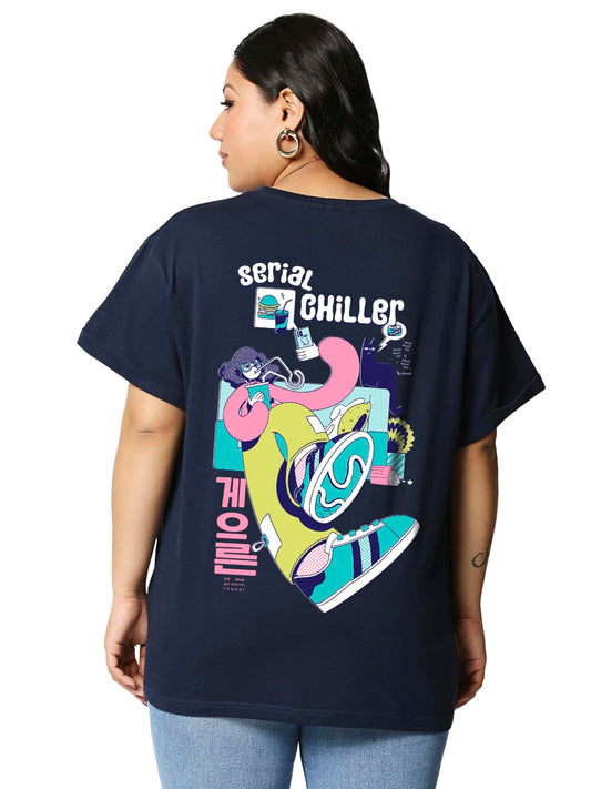Bewakoof Womens Graphic Printed Plus Size Boyfriend T-Shirt_625698_Blue_4XL