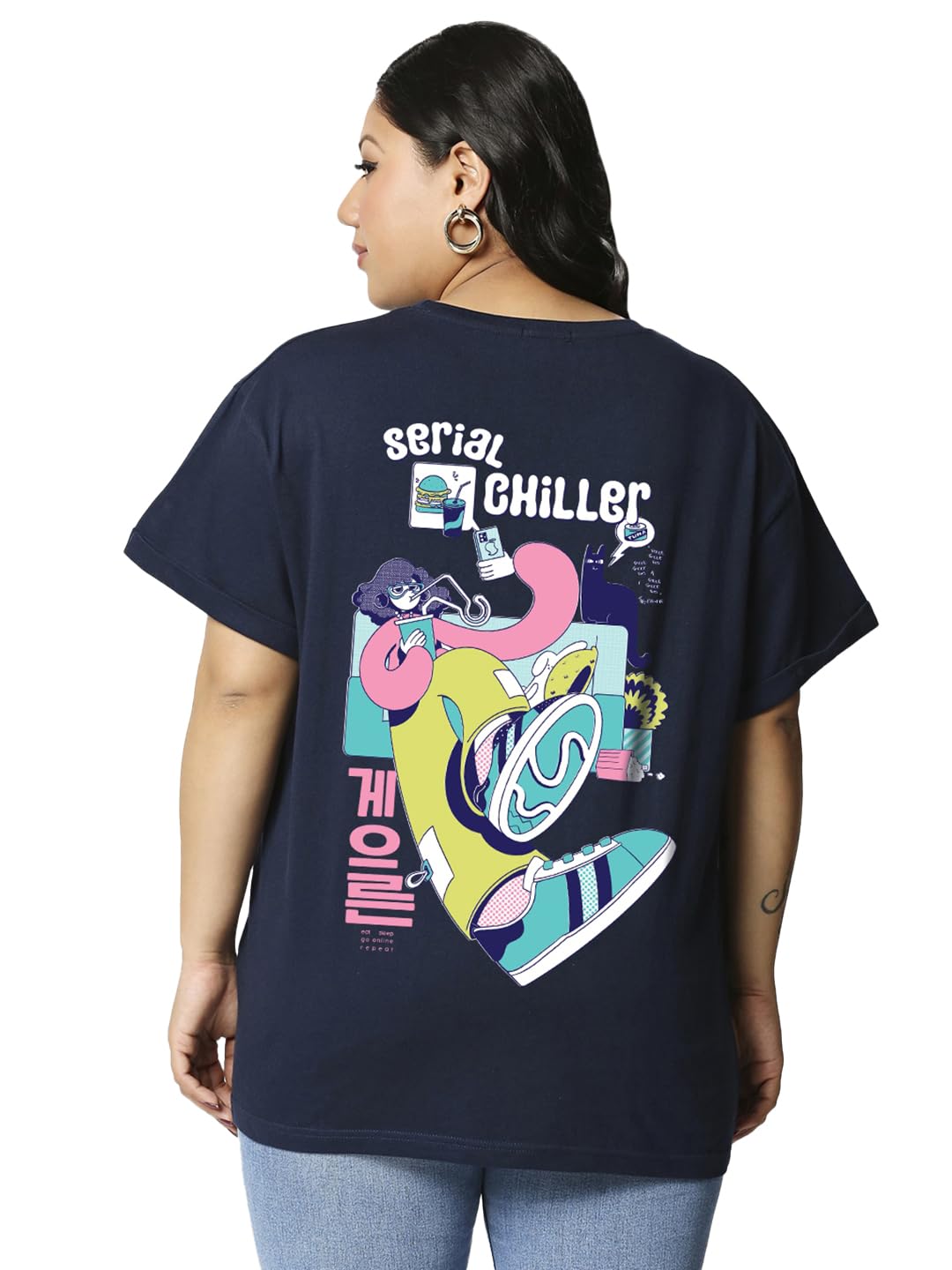 Bewakoof Womens Graphic Printed Plus Size Boyfriend T-Shirt_625698_Blue_6XL