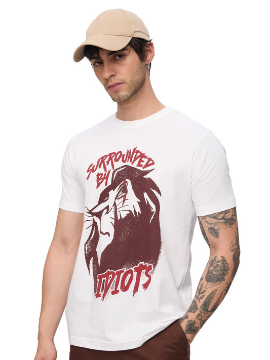 The Souled Store The Lion King: Scar Men and Boys Short Sleeves Round Neck White Graphic Printed Regular Fit Cotton T-Shirts