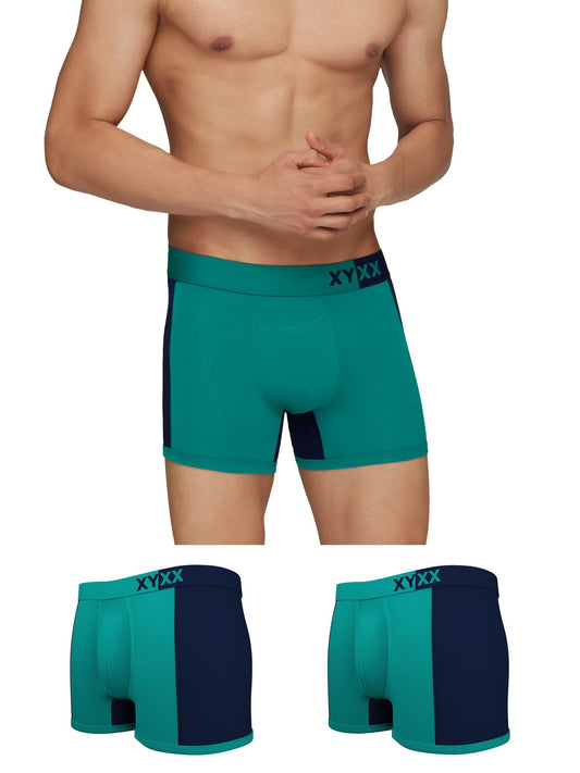 XYXX Mens Underwear Dualist IntelliSoft Antimicrobial Micro Modal Trunk Pack of 3 (Navigate & Black Iris;Navigate & Black Iris;