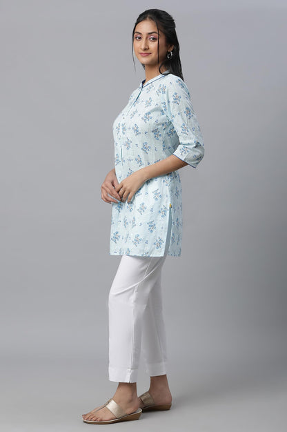 Blue Floral Printed Textured Kurti