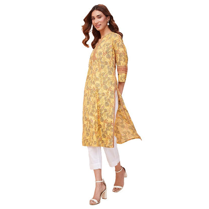 Fabindia WomenS Cotton Printed Regular Kurta (1037263Yellow_Yellow
