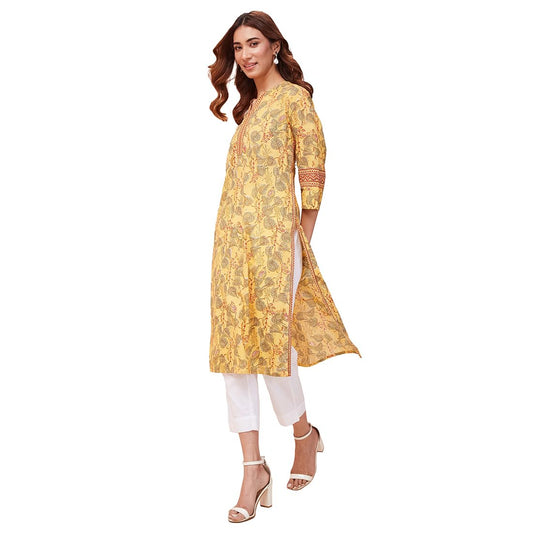 Fabindia WomenS Cotton Printed Regular Kurta (1037263Yellow_Yellow