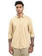 Turtle Men Beige Slim Fit Stripes Cotton Melange Casual Shirt