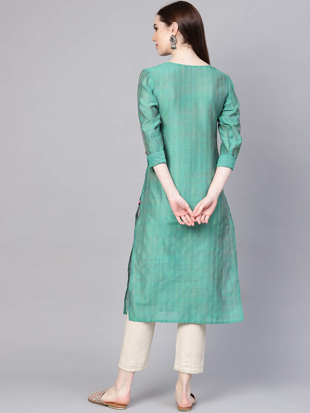 Varanga Women'S Silk Solid Regular Kurta Green