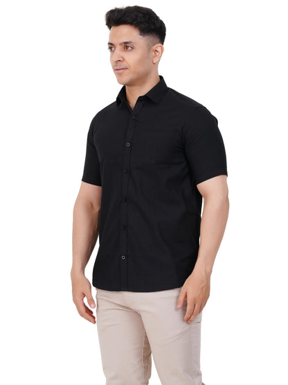 PRAKASAM COTTON Black Half Sleeve Shirt for Mens/Regular Fit Cotton Black Half Sleeve Shirt for Mens