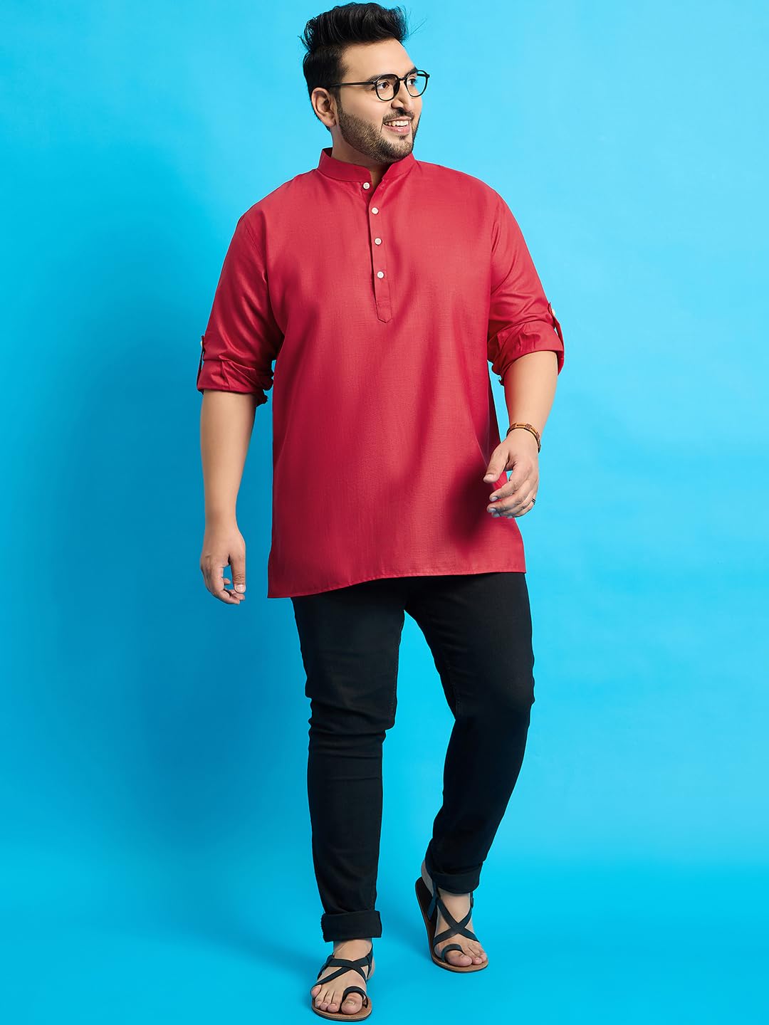 Bigbanana Plus Size Men'S Regular Fit Solid Short Kurta