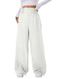Sugathari Womens Off-White Casual Wide Leg Pants  High Waist Elastic Waistband Loose Fit Long Trousers | Lightweight Straight L