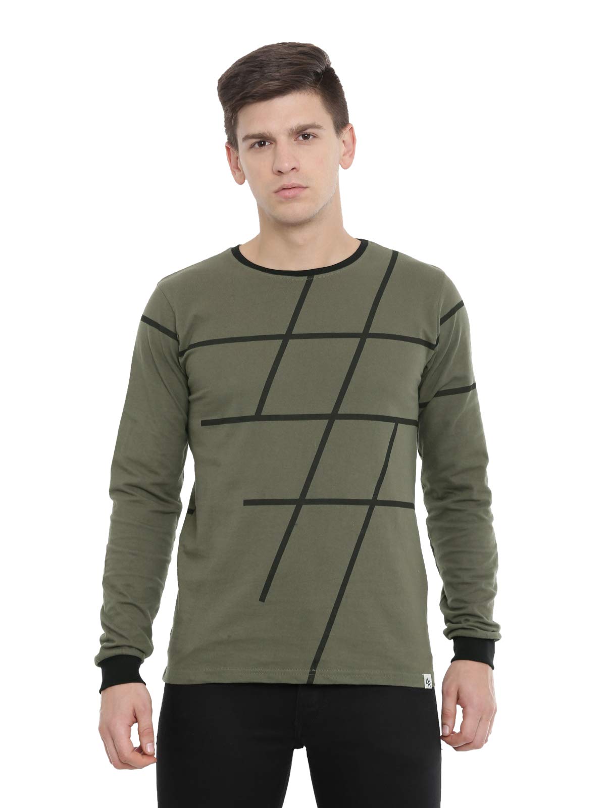 ADRO Men's Full Sleeve Printed Cotton T-Shirts (FS-A-AOP05-OL_Olive)