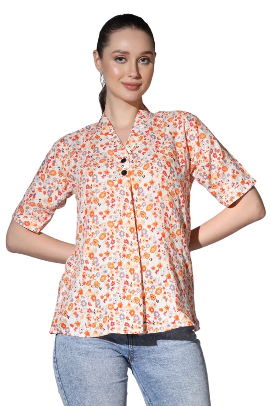 Leriya Fashion Tops For Women || Rayon Floral Printed Shawl Collared Fancy Button Neck || Shirt Style Western Top For Girls || I