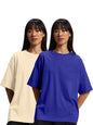 JUNEBERRY Pure Cotton Drop Shoulder Oversized Baggy Fit Half Sleeve Plain Solid Round Neck Multicolor T-Shirt for Women & Girls