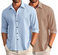 Deelmo Combo Of MenS Casual Button Down Shirts Long Sleeve Linen Shirt Fashion Textured Summer Shirts Pack Of 2