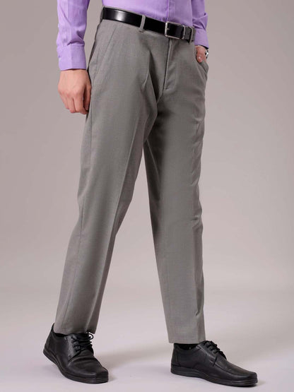 The Indian Garage Co Men Regular Fit Self Design Mid-Rise Stretchable Formal Trousers Beige