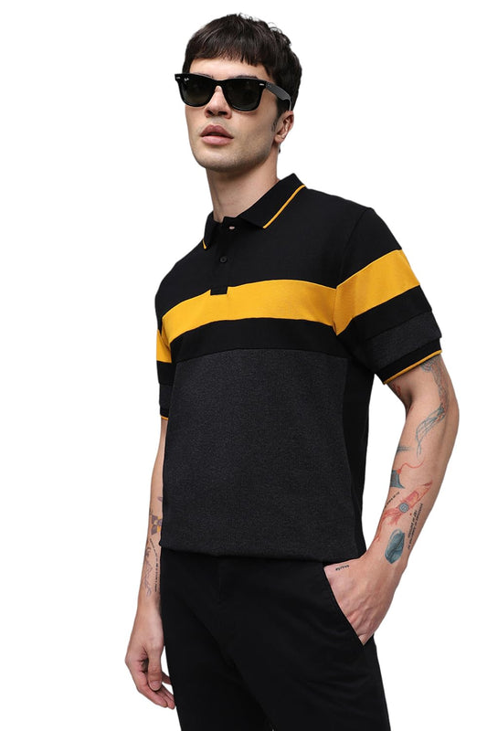 Dennis Lingo MenS Cotton Black Color Blocked Polo T-Shirt