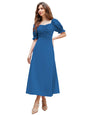 Shasmi GirlS & WomenS Solid Morpeach A-Line Ruched Puff Sleeve Maxi Long Evening One Piece Long Dress For Women Stylish (Dress