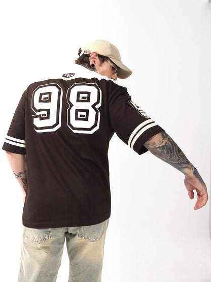 Hubberholme Men Cotton Terry Printed Oversized Round Neck Half Sleeves Tshirts 12 Brown