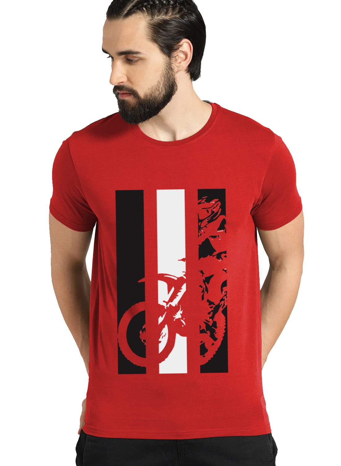 ADRO Men's Bike Rider Printed Cotton T-Shirt (RN22-2-BIK-RD_Red)