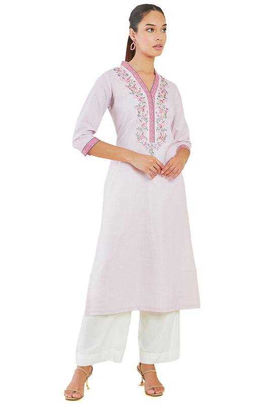Soch Women Pink Rayon Embroidered Regular Kurta