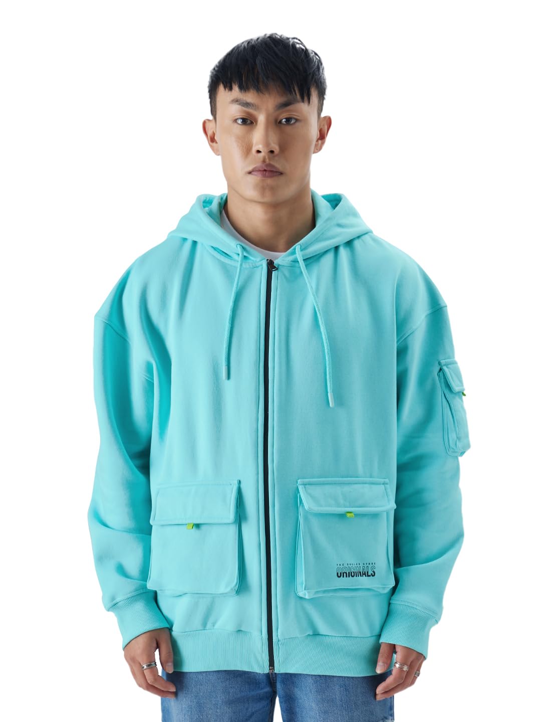 The Souled Store TSS Originals: Blue Flow Hoodies Hoodies Sweatshirts Pullovers Fleece Zip-up Graphic Printed Solid Color Block