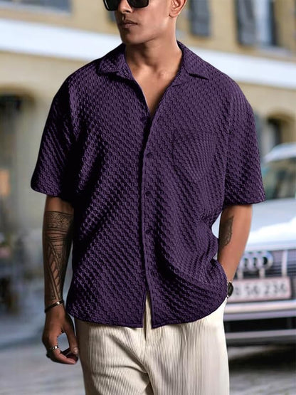 Pinkmint Bubble Textured Shirt for Men ll Half Sleeve Stylish Button Down Shirts ll Mens Pocket Shirt (Pack of 1) Wine