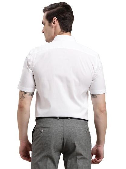 Turtle Men 100% Cotton Regular Fit White Solid Half Sleeve Formal Shirt