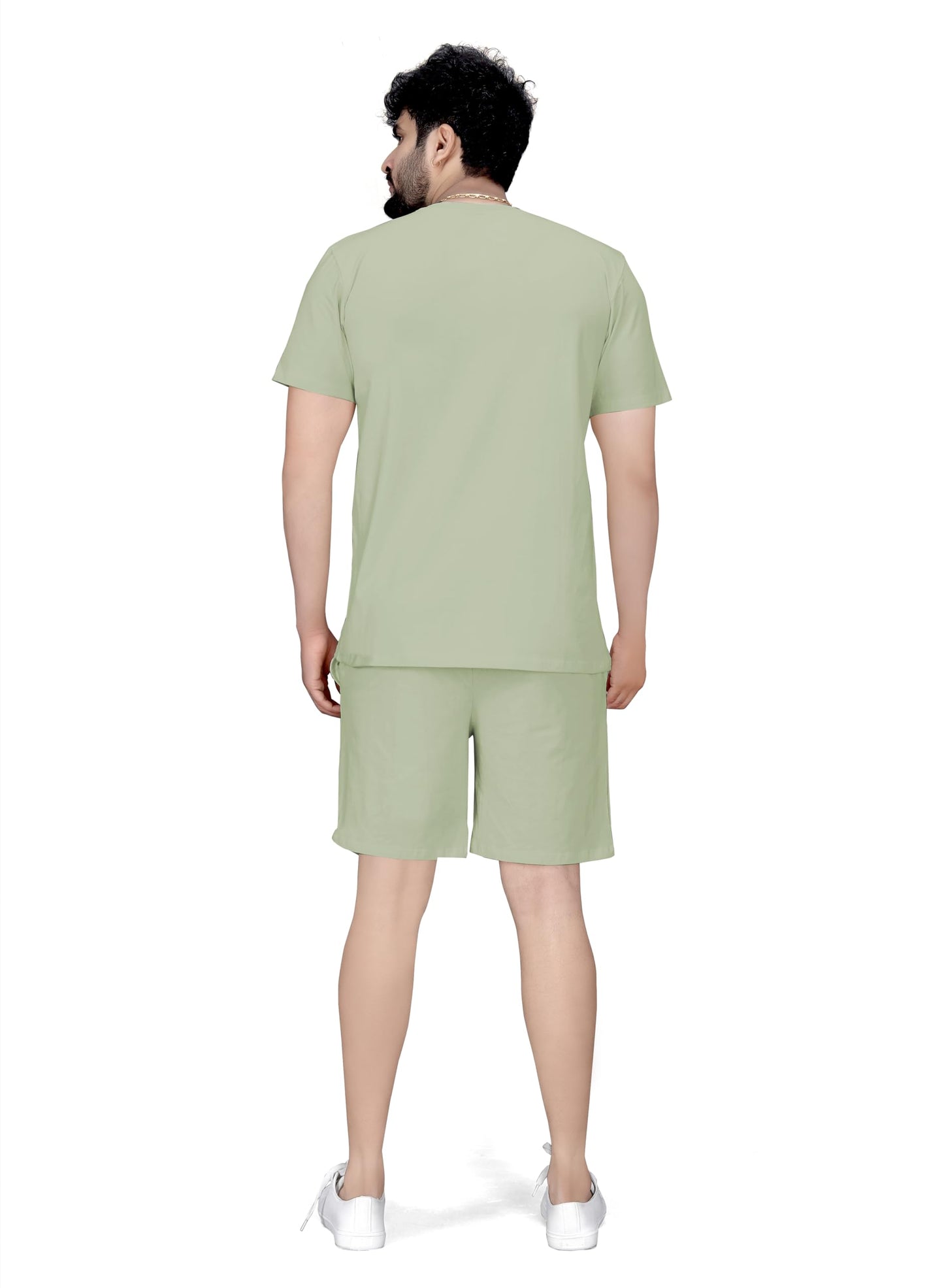 ELLITI Cotton Blend Casual Round Neck Half Sleeve Oversized Co-ord Set Mens, Pyjama Set, Sleepwear Loungewear T-Shirt and Short