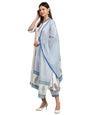 Tee Projekt WomenS Cotton Blend Collared Neck Block Printed Kurta Pant With Dupatta Set White