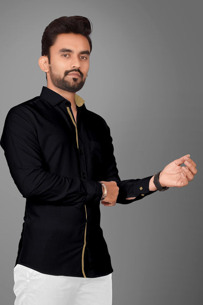 Besix MenS Black Cotton Blend Full Sleeve Shirt For Man With Tailored Fit Spread Collar And Standard Length - Formal Stylish We
