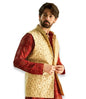 SOJANYA (Since 1958 Men's Silk Blend Beige & Gold Self Design Nehru Jacket, Size: 38