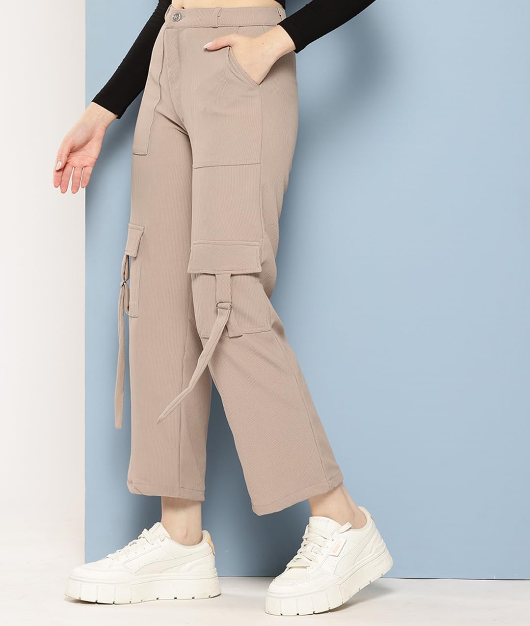 Aarika Girls Casual Wear Beige Colour Solid Nylon Pant (9-14 Years)